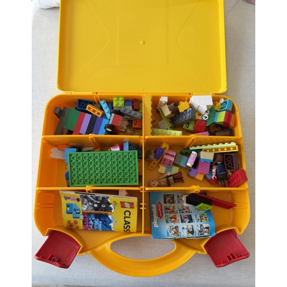 LEGO Yellow Storage Carry Case w Bricks‎ Figures Organizer Box Mixed Lot
